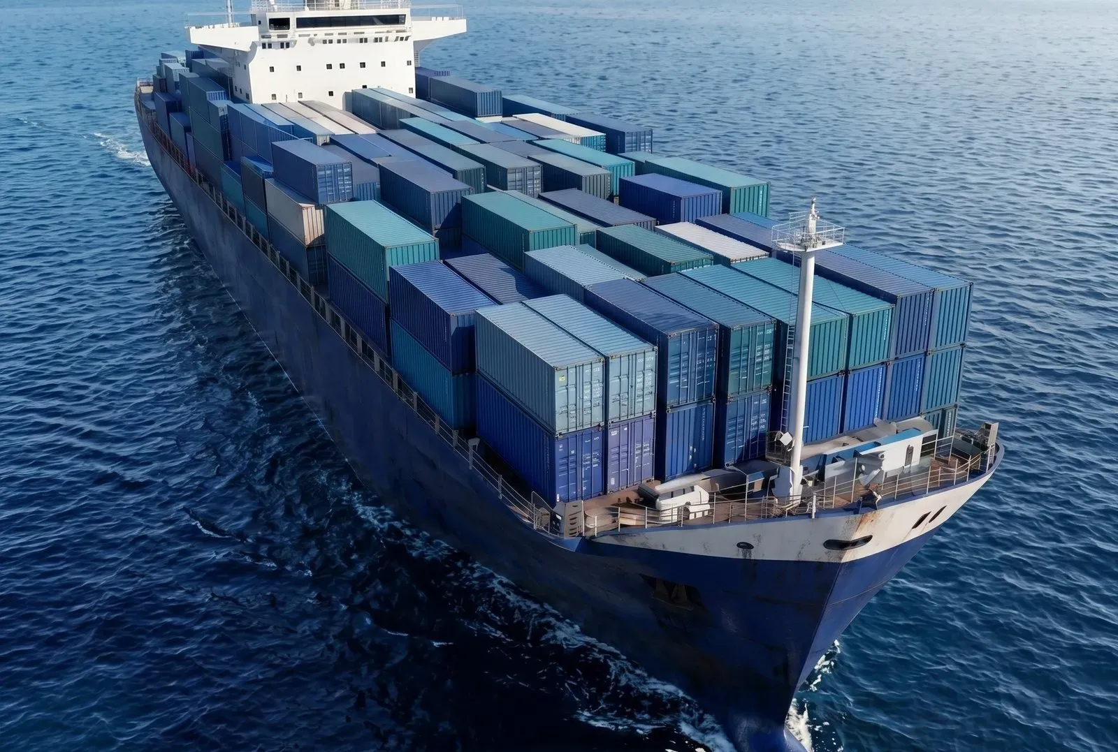 Navio porta-contêineres carregado navegando em alto-mar